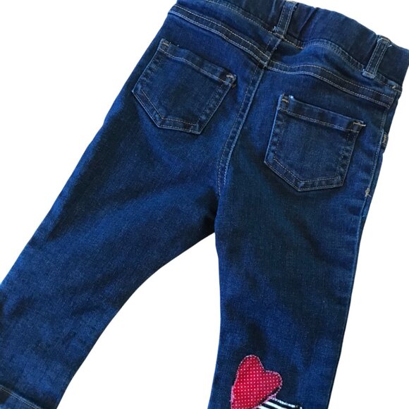 Upcycled Patchwork Jeans, Toddler Size 24 Months: Handmade Heart & Love Patches - Picture 4 of 15
